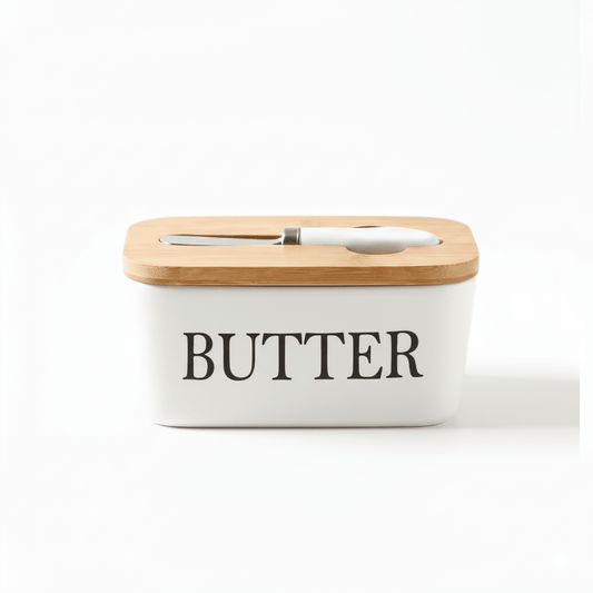 ChirolServ Ceramic Butter Dish with Bamboo Lid & Knife