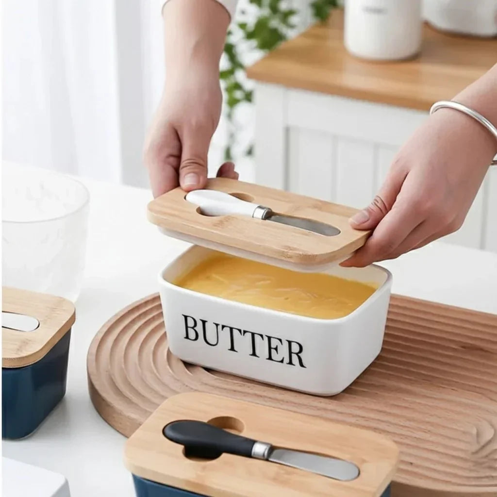 ChirolServ Ceramic Butter Dish with Bamboo Lid & Knife