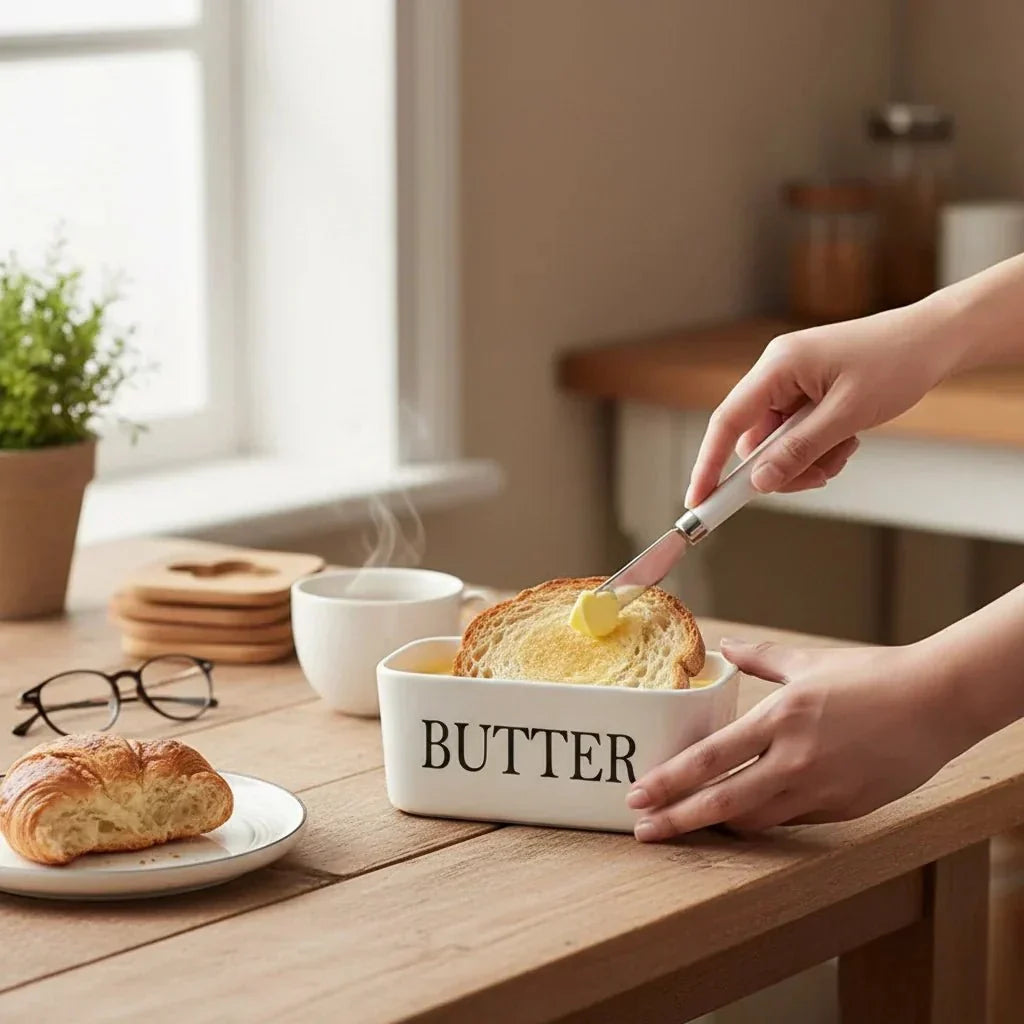 ChirolServ Ceramic Butter Dish with Bamboo Lid & Knife